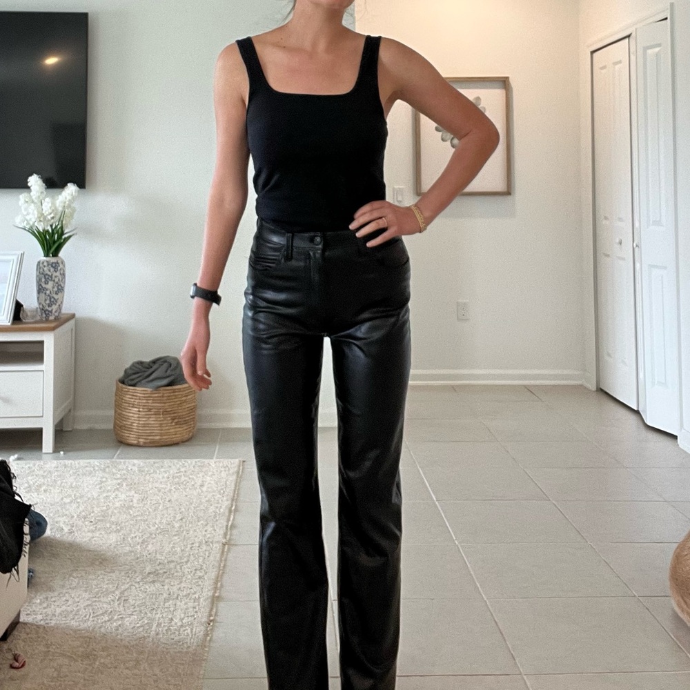 Abercrombie & Fitch Black Faux Leather High-Rise Straight Pants